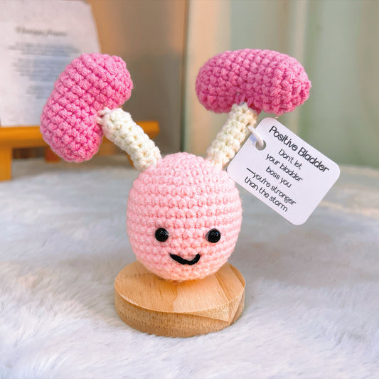 Crochet Bladder Desk Ornament with Customizable Card – Handmade Gift for Get Well Soon, Surgery Recovery, Urology, Nurses, Doctors – Cheer up, White Elephant, Secret Santa