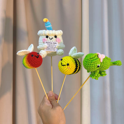 Handmade Crochet Bouquet Add on Accessories – Cake Colorful Bee Chameleon –  Cute Knit Ornaments for DIY Bouquet