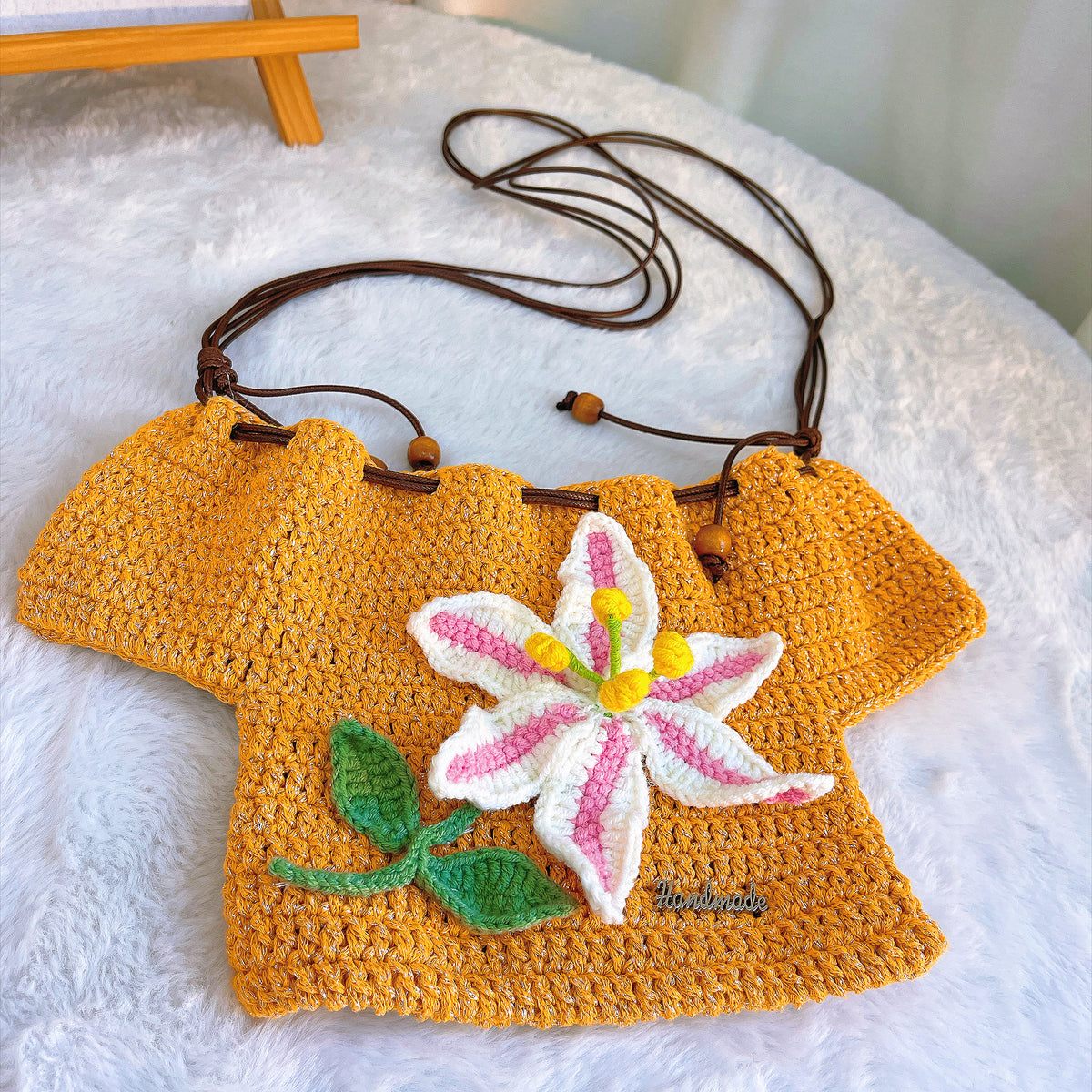 Handmade Crochet Drawstring Bag – Custom Floral Embroidery Available – Gift Bag for Birthday, Valentine's Day, Mother's Day, Christmas - The Bloom Crafter