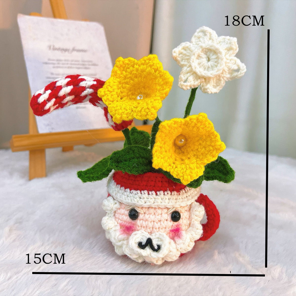 Handmade Crochet Christmas Potted Cup – Knitted Flower Pot Cup with Lily of the Valley,Umbrella Handle,&nbsp; Snowflakes – DIY Artificial Floral Desk Decor – Christmas Gift, Holiday Ornament, Home Decoration, Xmas Table Centerpiece - The Bloom Crafter