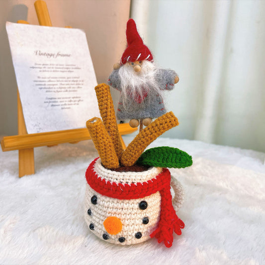 Handmade Crochet Christmas Potted Cup – Knitted Santa Claus Outfit with Tree Trunks – DIY Artificial Holiday Display – Christmas Gift, Xmas Desk Decor, Winter Home Decoration, Holiday Table Ornament, Festive Centerpiece - The Bloom Crafter