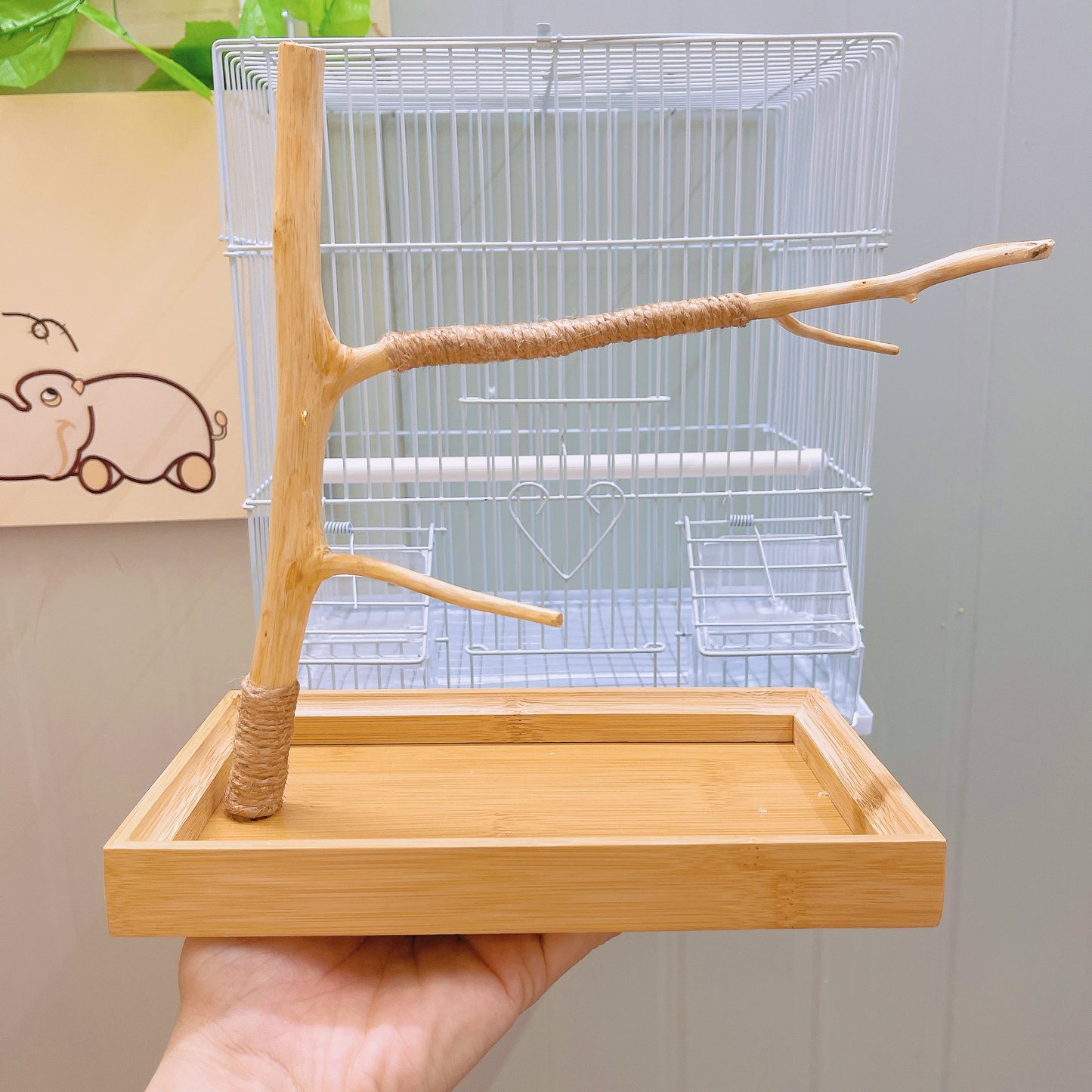 L-förmige Sitzstation für Papageien und Vögel aus natürlichem Holz, handgefertigtes Vogelunterhaltungsspielzeug mit verspieltem Zubehör, umweltfreundlicher Vogelpflegeartikel für gefiederte Freunde