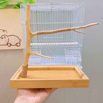 L-förmige Sitzstation für Papageien und Vögel aus natürlichem Holz, handgefertigtes Vogelunterhaltungsspielzeug mit verspieltem Zubehör, umweltfreundlicher Vogelpflegeartikel für gefiederte Freunde