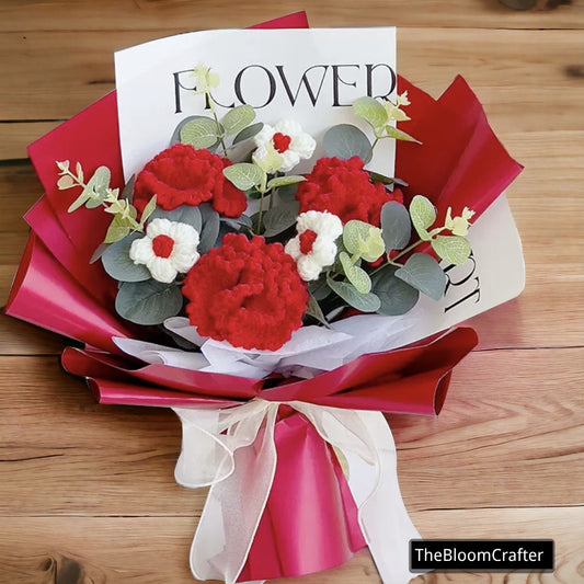 Bellissimo Bouquet Mini di Garofani e Margherite Realizzati a Mano a Crochet - Il Regalo Perfetto per San Valentino, Compleanno, Anniversari o Ogni Altra Occasione