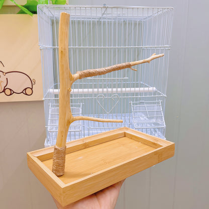 L-förmige Sitzstation für Papageien und Vögel aus natürlichem Holz, handgefertigtes Vogelunterhaltungsspielzeug mit verspieltem Zubehör, umweltfreundlicher Vogelpflegeartikel für gefiederte Freunde