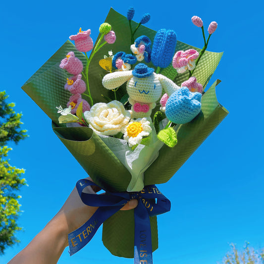 Cute White Puppy Themed Crochet Flower Bouquet - Hypoallergenic Gift for Birthdays, Valentine's Day