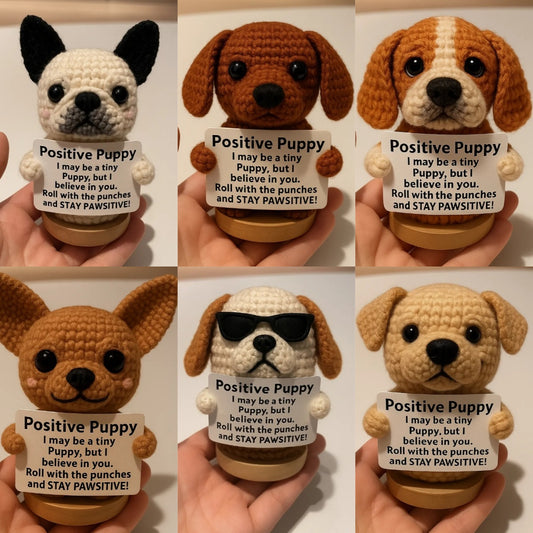 Handmade Crochet Dog Figurine with Wooden Base - 6 Adorable Dog Breed Design French Bulldog, Dachshund, Beagle, Chihuahua, Labrador Retriever, with Customizable Message, Gift for Dog Lovers, Birthdays, Christmas, Weddings, Housewarming
