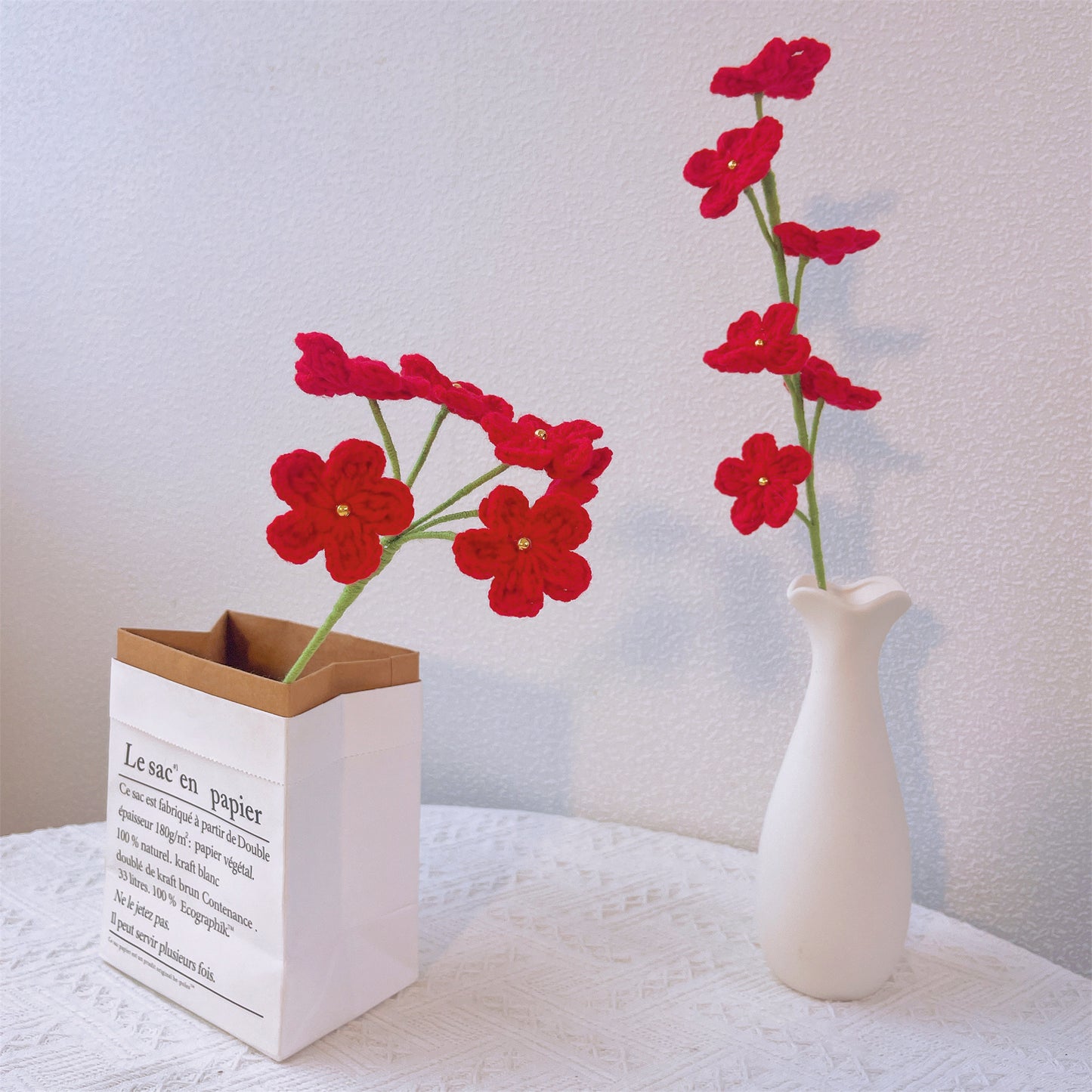 Gehäkelte Vergissmeinnicht-Strickblumen – Blumenstrauß, Blumen für Vase, Tischdekoration, Herzstück, Hochzeitsdekoration, einzigartiges Dekor
