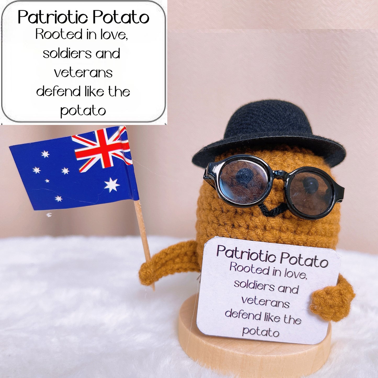 Plushie a maglia di patata patriottica con bandiera nazionale - Decorazione unica e accattivante per i sostenitori positivi della patria, orgoglio olimpico, veterani, soldati commemorati, Giorno dell'Indipendenza USA, UK, Australia.