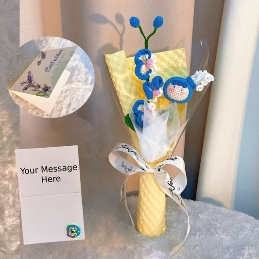 Crochet Aquarius Zodiac Bouquet - Handmade Orchids with Plush Water Bearer Doll - Hypoallergenic Floral Gift for Birthdays, Special Occasions