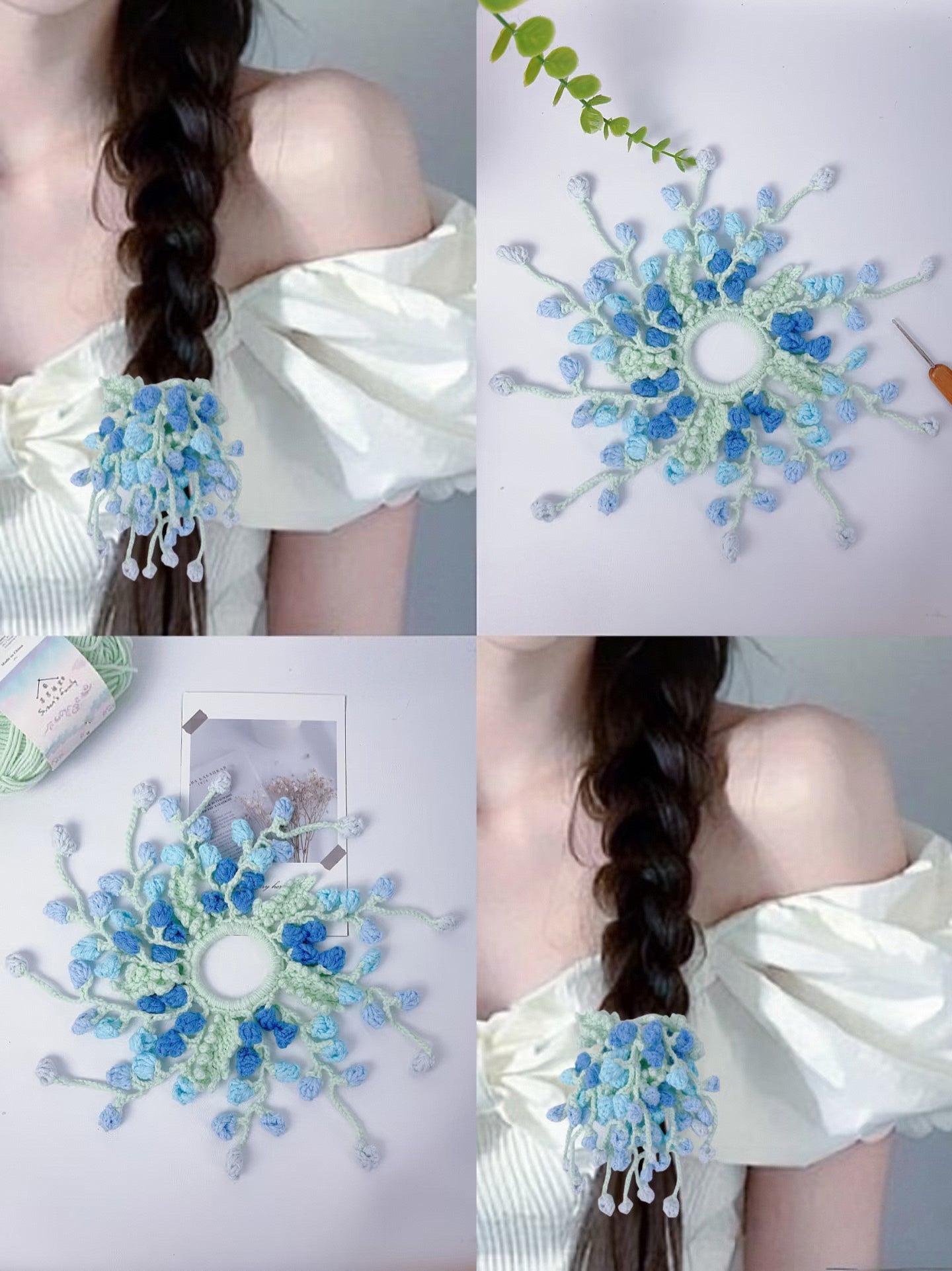 Fermacapelli a Fiore di Glicine all'Uncinetto Fatti a Mano – Elastici Morbidi e Ipoallergenici per Capelli da Donna e Ragazza – L'Accessorio Floreale Perfetto per Ogni Occasione!