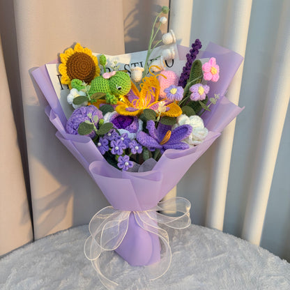Crochet Lily Floral Chameleon Bouquet - Lavender Hues with Herbs, Flowers & Filler Greenery - Hypoallergenic Wedding, Event, Princess, Home Decor Gift - The Bloom Crafter