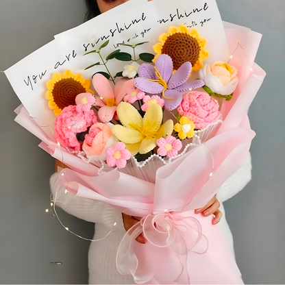 Handmade Crochet Sunflower Bouquet Arrangement - Birthday Graduation Anniversary Valentine's Day Celebration Gift