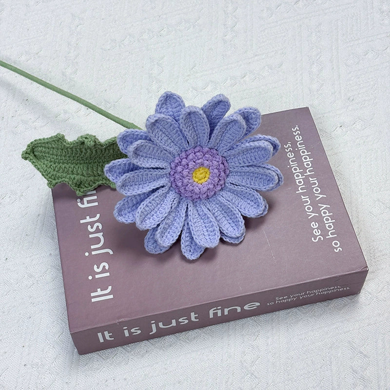 Handmade Crochet Purple African Daisies Wildflower Bouquet, Home Decor, Allergy-Free Gift for Her Mom Friend, Birthday Sympathy Thinking of You - The Bloom Crafter