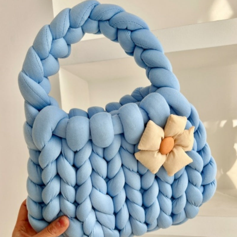 Handmade Crochet Tote Bag - Dopamine Flower Iceland Wool - Cute Women's Purse in 9 Colors: Cream, Avocado Green, Cherry Pink, Light Blue, Pink, Purple, Mint Green, White, Black