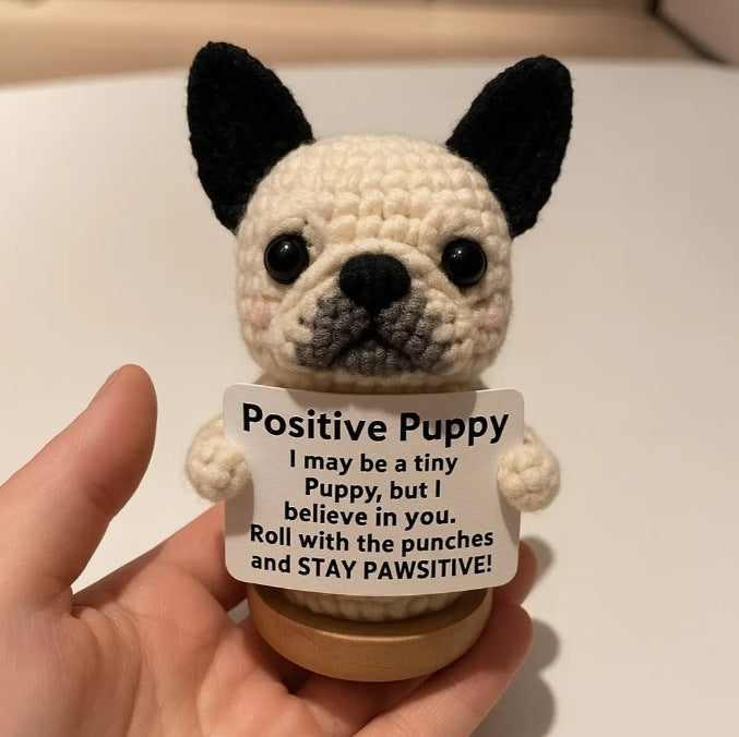 Handmade Crochet Dog Figurine with Wooden Base - 6 Adorable Dog Breed Design French Bulldog, Dachshund, Beagle, Chihuahua, Labrador Retriever, with Customizable Message, Gift for Dog Lovers, Birthdays, Christmas, Weddings, Housewarming