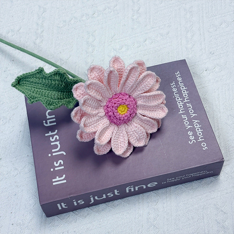 Handmade Crochet Flower Bouquet, Yellow & Pink African Daisies with Tulips Peach Blossom & Lisianthus, Realistic Faux Plant for Home Decor, Allergy-Free Gift for Her Mom Sister, Birthday Valentine's Day Spring Gift - The Bloom Crafter