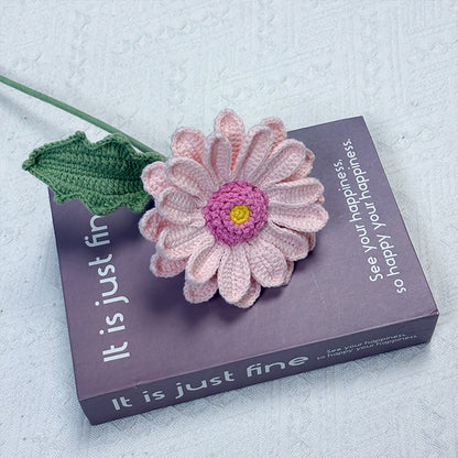 Handmade Crochet Flower Bouquet, Yellow & Pink African Daisies with Tulips Peach Blossom & Lisianthus, Realistic Faux Plant for Home Decor, Allergy-Free Gift for Her Mom Sister, Birthday Valentine's Day Spring Gift - The Bloom Crafter