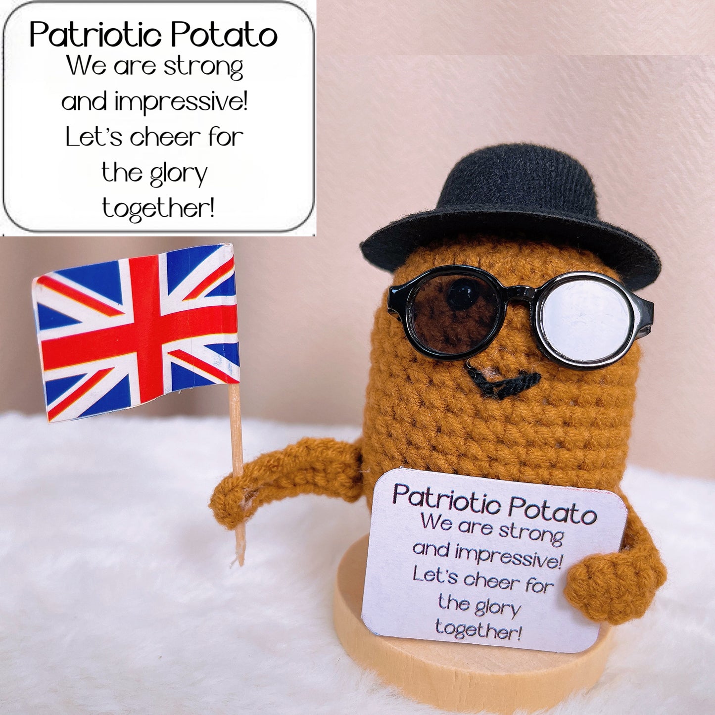 Plushie a maglia di patata patriottica con bandiera nazionale - Decorazione unica e accattivante per i sostenitori positivi della patria, orgoglio olimpico, veterani, soldati commemorati, Giorno dell'Indipendenza USA, UK, Australia.
