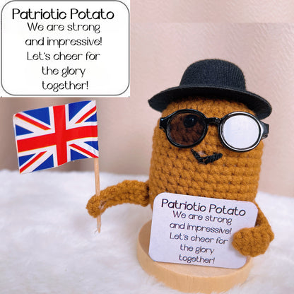 Plushie a maglia di patata patriottica con bandiera nazionale - Decorazione unica e accattivante per i sostenitori positivi della patria, orgoglio olimpico, veterani, soldati commemorati, Giorno dell'Indipendenza USA, UK, Australia.