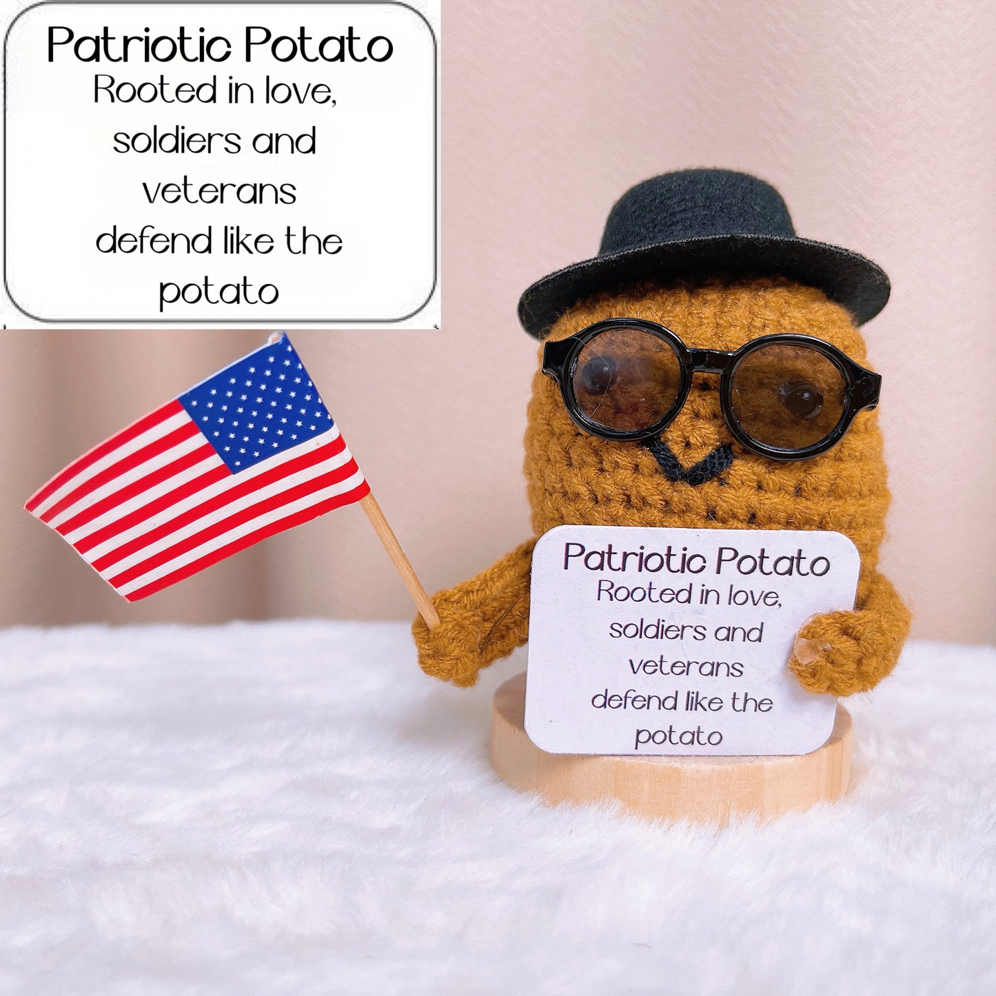 Plushie a maglia di patata patriottica con bandiera nazionale - Decorazione unica e accattivante per i sostenitori positivi della patria, orgoglio olimpico, veterani, soldati commemorati, Giorno dell'Indipendenza USA, UK, Australia.