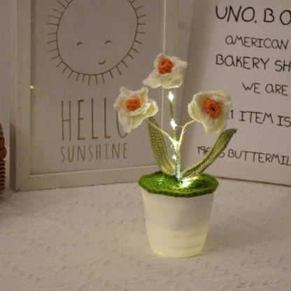 Narcisse en pot - Plante d’intérieur pour la maison ou le bureau, fait main, crochet, chambre à coucher, fleur éternelle, cadeaux pour elle, veilleuse