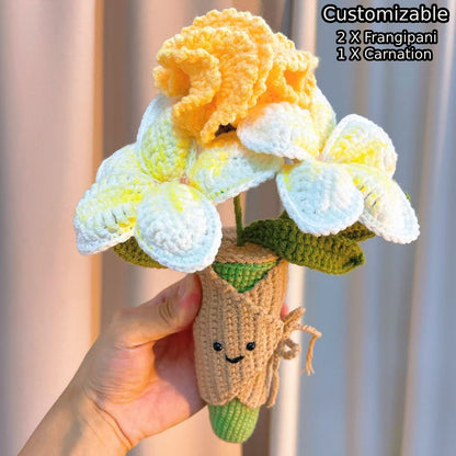 Crochet Colorful Uplifting Handheld Bouquet, Compatible with Our Flowers - Handmade Allergy-Friendly Happy Floral Arrangement - White, Yellow & Pink Flowers - Ideal for Birthdays, Jelly Theme Weddings & Special Events