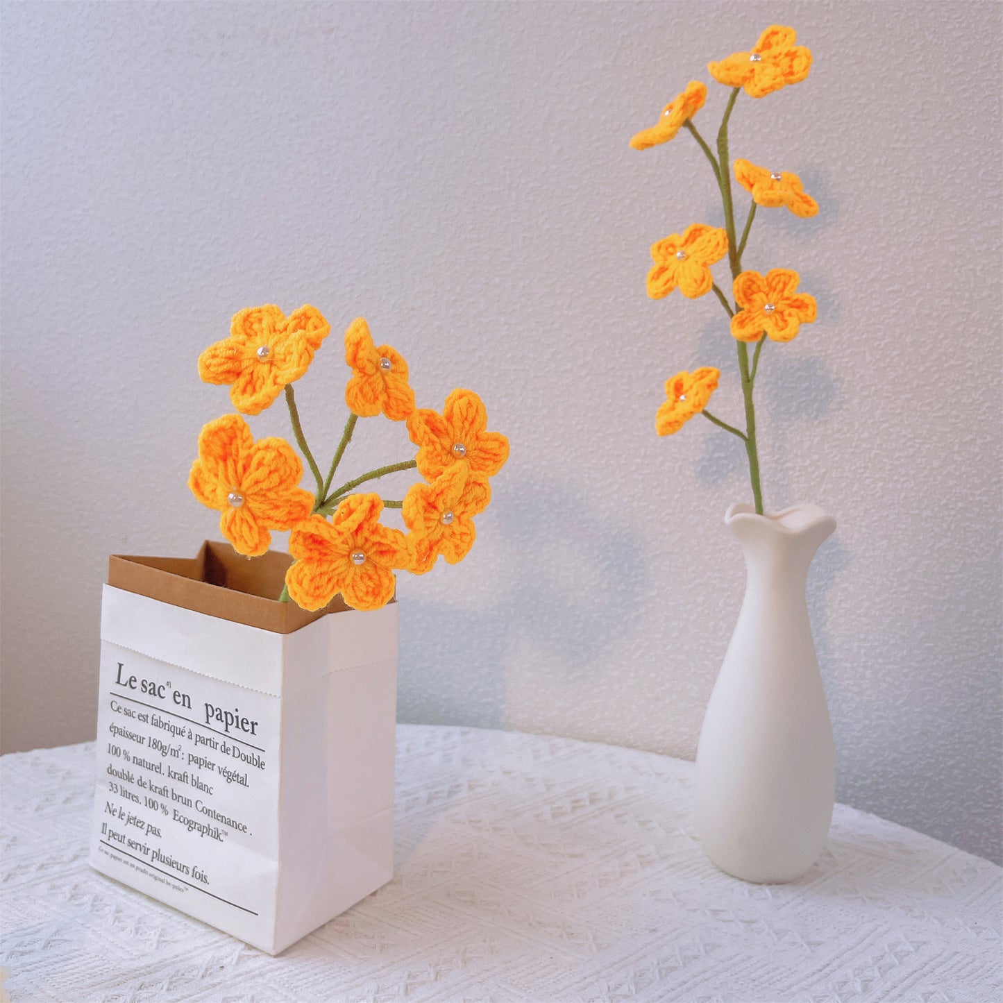 Gehäkelte Vergissmeinnicht-Strickblumen – Blumenstrauß, Blumen für Vase, Tischdekoration, Herzstück, Hochzeitsdekoration, einzigartiges Dekor