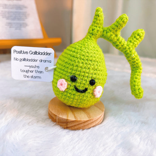 Handmade Crochet Gallbladder Desk Ornament with Customizable Card – Gift for Get Well Soon, Surgery Recovery, Nurses, Doctors – White Elephant, Secret Santa