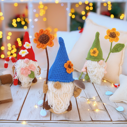 Handmade Crochet Gnomes with Stand for Decor Gifts - Custom Text Nordic Figurines with Adorable Garden Design, Perfect for Christmas, Xmas Holidays and Collector