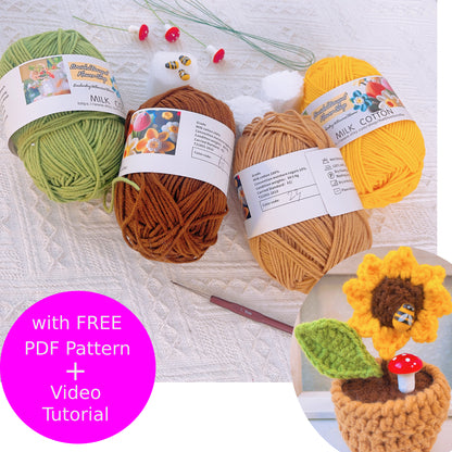 Kit complet de pot de tournesol au crochet : tutoriel illustré étape par étape, guide vidéo et matériaux de haute qualité 