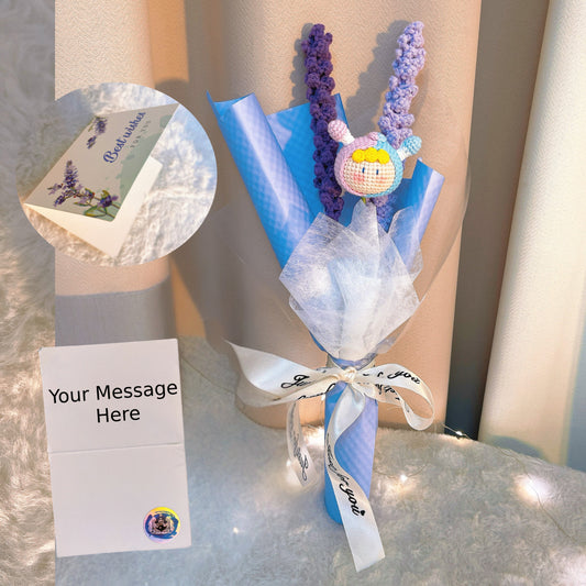 手作りかぎ針編み 双子座に贈る手編みブーケ｜ラベンダーと星座のドール｜誕生日・出産祝いに 永遠の贈り物 花粉症対策・アレルギー対応