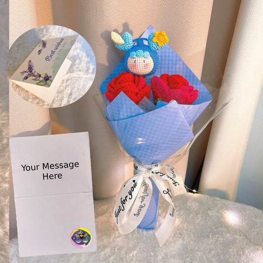Crochet Libra Zodiac Bouquet - Handmade Red Roses with Plush Scales Doll - Hypoallergenic Floral Gift for Birthdays, Anniversaries