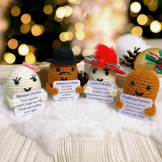 Custom Message Positive Potato Family Plushies - Xmas Christmas White Elephant Gift Handmade Crocheted Emotional Support Bonding Love Parenting Graduation Get Well, Customizable Quotes and Color, Team Building Meeting