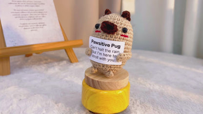 Crochet Pug Dog with Customizable Card, Handmade Gift, Positive Gift for Dog Lovers, Pet Loss Gift