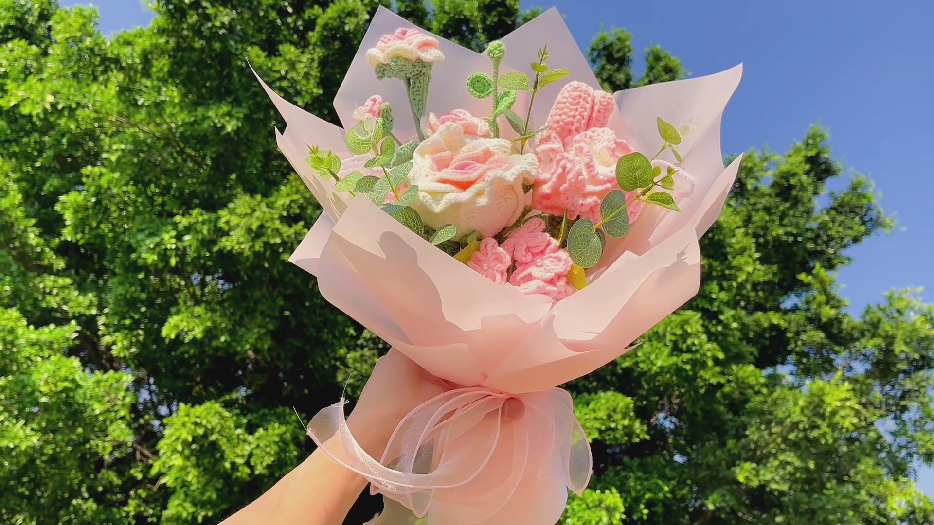 手編み 手作りかぎ針編み 花束 枯れない花ブーケ - バラ