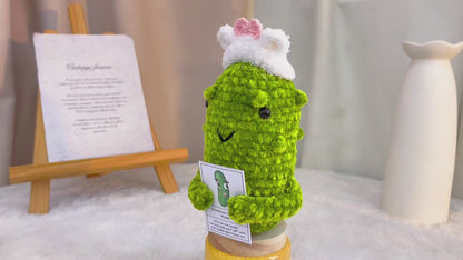Crochet Comfy Pickle Plushie with Customizable Card, Emotional Support Cucumber Funny Gift, Let Me Help You Dill With It, Cute Encouragement Get Well Soon, Thinking of You Best Friend Gift