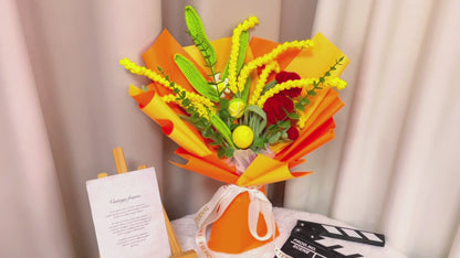 Ramo Hecho a Mano de Ganchillo Elegancia Cítrica - Limón, Rosa y Cebada - Hermosos Regalos para Cualquier Ocasión
