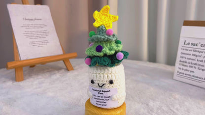 Emotional Support Crochet Christmas Tree, Handmade Xmas Holiday Festive Decor, Tabletop Ornament with Customizable Encouragement Card, Gift for Friends