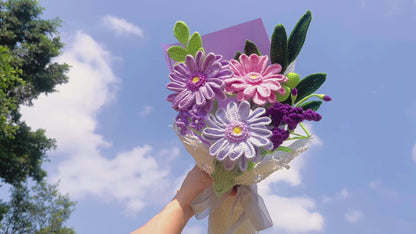 Handmade Crochet Purple African Daisies Wildflower Bouquet, Home Decor, Allergy-Free Gift for Her Mom Friend, Birthday Sympathy Thinking of You