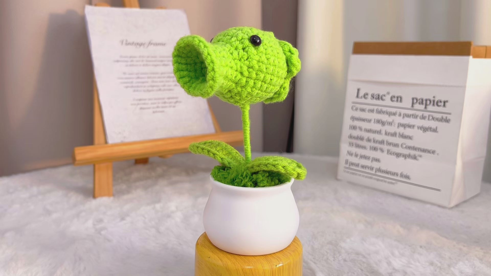 Handmade Crochet Peashooter Planter - Zombies Inspired, White