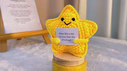 Crochet Star and Moon with Customizable Text, First Day of School Card, Nursery, Kindergarten Graduation Gift, Back to School, Teacher Student Gift