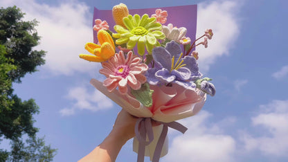 Handmade Crochet African Daisies with Tulips Flower Bouquet, Home Decor, Allergy-Free Gift for Her Mom Sister, Birthday Valentine's Day Spring Gift