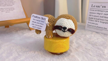 Crochet Sloth Plushie - White Face & Light Brown Body Sloth with Flower Bouquet Accessory, Hypoallergenic Gift for Animal Lovers, Baby Shower, Birthday, Christmas Decoration