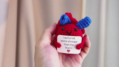 Crochet Supportive Anatomical Heart Plushie, with Customizable Card, I Aorta Tell You You're Stronger Than the Storm, Handmade Cute Funny Get Well Soon Gift, Encouragement Gift, Nurse Doctor, Cardiology Heart Thinking of You