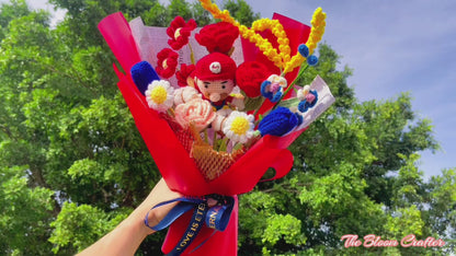 Handmade Crochet Mario Themed Flower Bouquet, Roses, Daisies, and Orchids - Allergy-Friendly Gift for Birthdays, Anniversaries, and Special Occasions