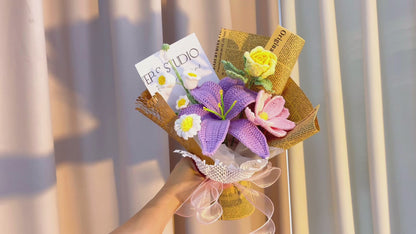 Mixed of Colorful Flower Bouquet, Purple Lily White Lily of the Valley Daisy, Hypoallergenic Forever Flower Gift for Mom, Wife, Girlfriend, Birthday, Anniversary, Wedding