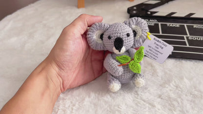 Handcrafted Supportive Koala Crochet Tree Hug Plushie - Cute Plush Ornament with Big Ears, Black Nose, Tree Branch & Customizable Inspirational Card - Perfect Gift for Nature Lovers, Birthdays, Baby Showers, Home Decor