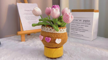 Handmade Crochet Tulip Planter - Hypoallergenic Floral Home Decor- Perfect for Housewarming, Mother's Day & Spring Gifts