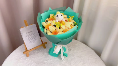 Mazzo di Fiori a Crochet Incantevole - Fiore di Narciso Giallo con Involucro Verde e Blu Tiffany Per gli Amanti del Teatro delle Performance di Balletto di Neverland Regalo per Lauree Compleanni Promozioni